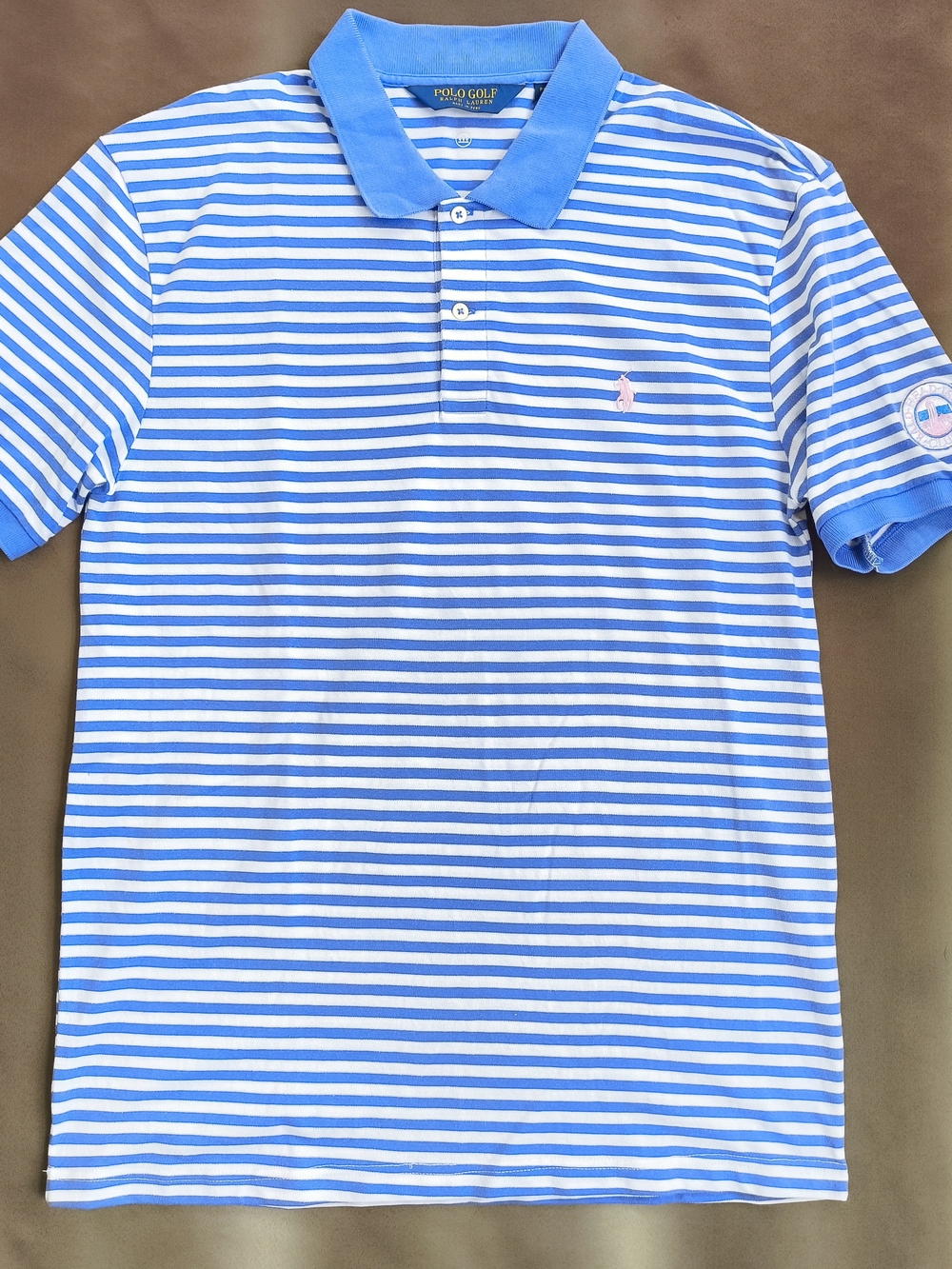 Polo Ralph Pro Fit Polo Lauren Golf Striped Polo in Blue & White Stretchable